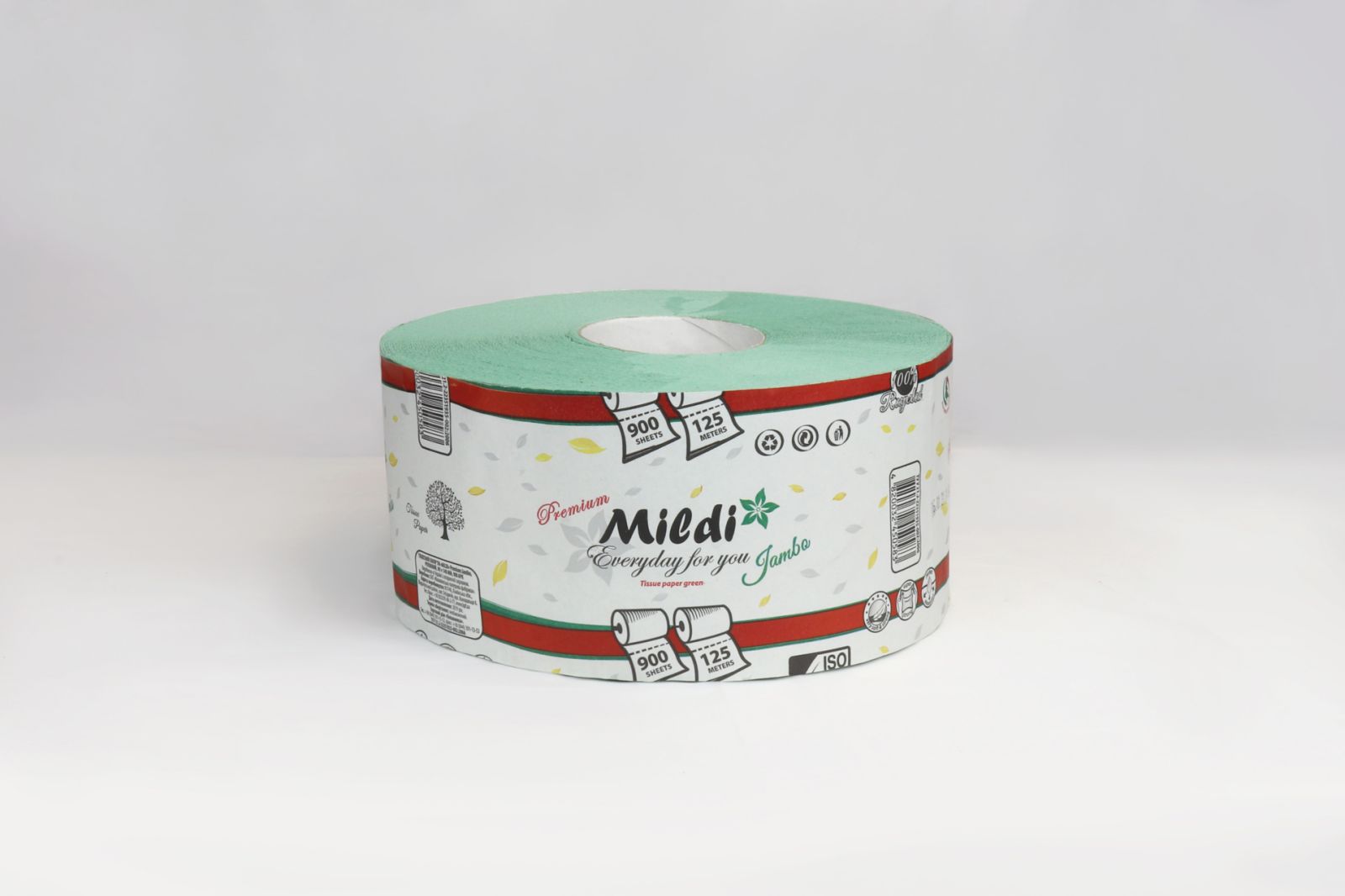 Папір туалетний Mildi на гільзі 125м Джамбо зелений 900 відривів